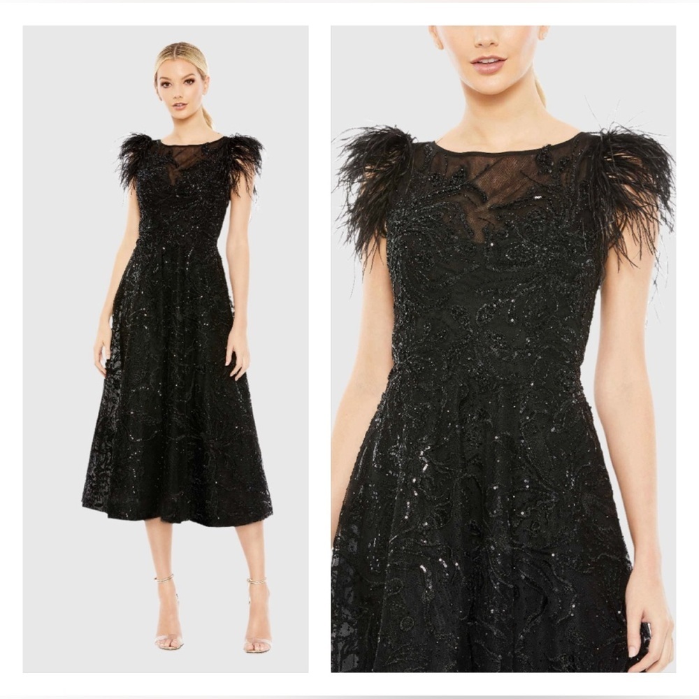 MAC DUGGAL 20400 NWT Feather Shoulder Embellished Dress